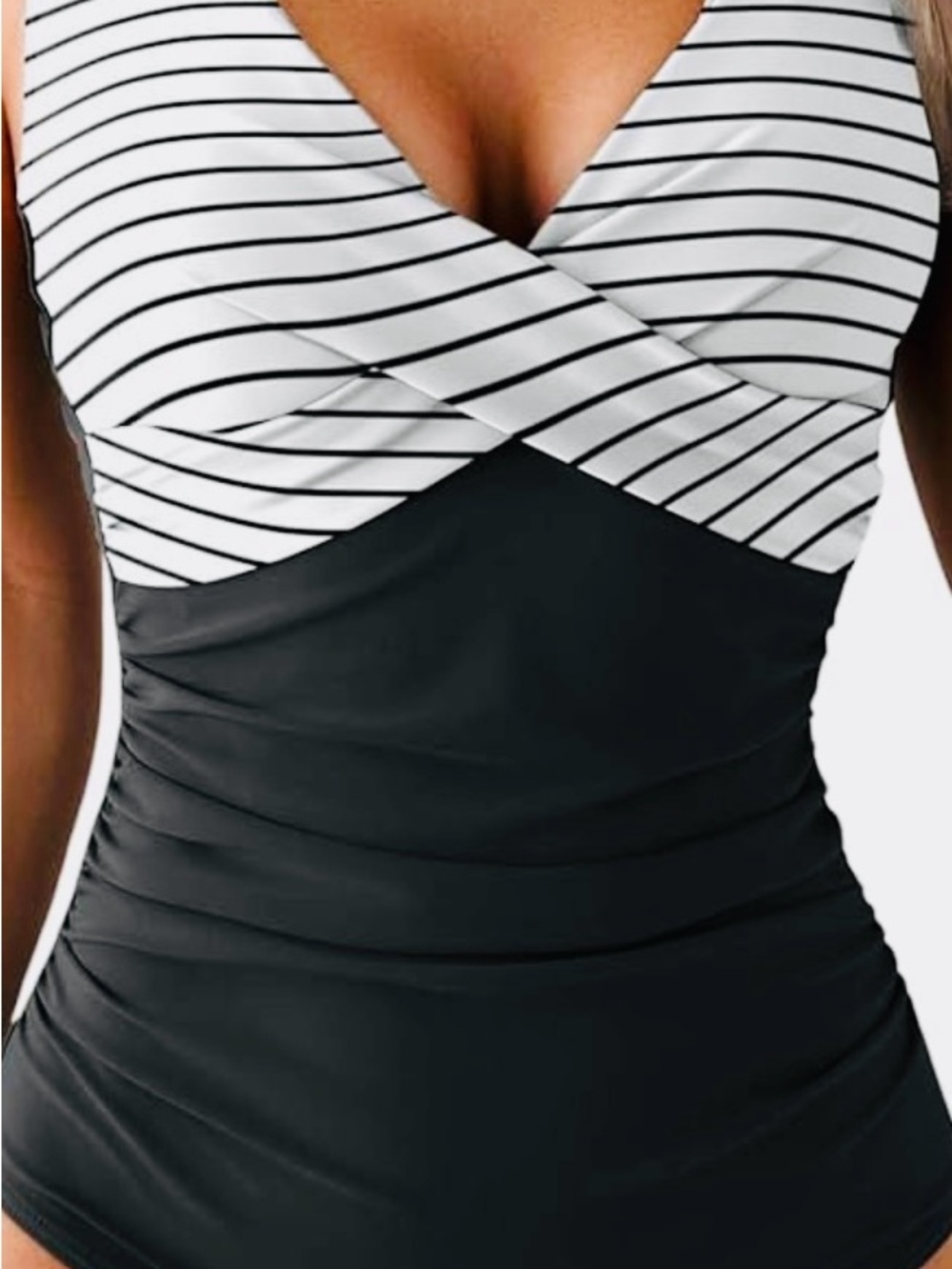 EoMENIIE Striped White & Black One-Piece Swimwear - Women